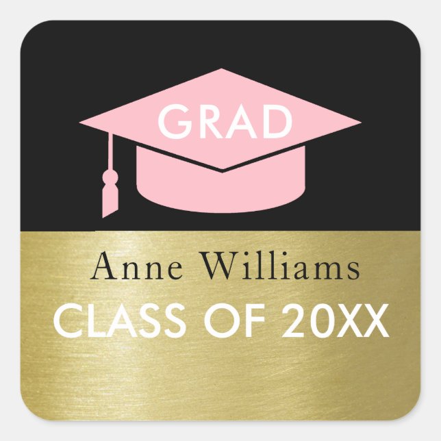 Sticker Carré Classe de (année), collant de graduation avec nom (Devant)