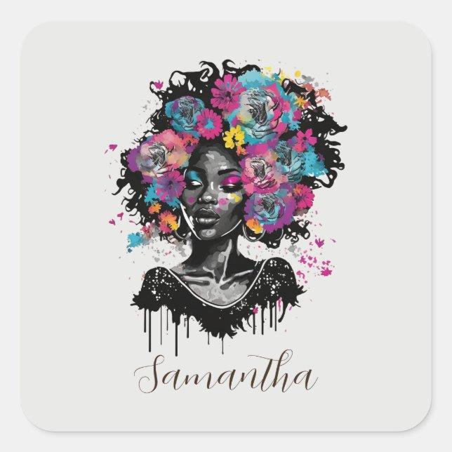Sticker Carré Classe Florale Afro Femme (Devant)