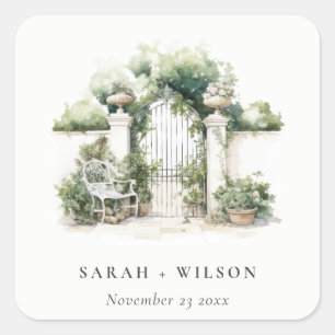 Sticker Carré Classé Français Jardin Paysage Mariage d'aquarelle