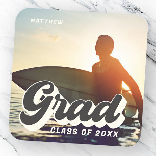 Sticker Carré Classe Grad De 20XX Retro Vintage Photo Simple