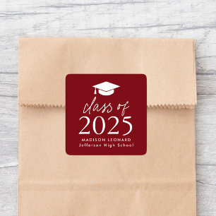 Sticker Carré Classe moderne de 2025 Script Bourgogne Graduation