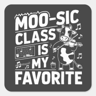 Sticker Carré Classe Moo-sic est ma Favorite Funny Moo Cow Schoo
