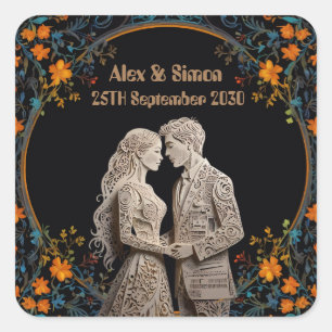 Sticker Carré Classe royale mariée et mariée