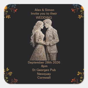 Sticker Carré Classe royale mariée et mariée