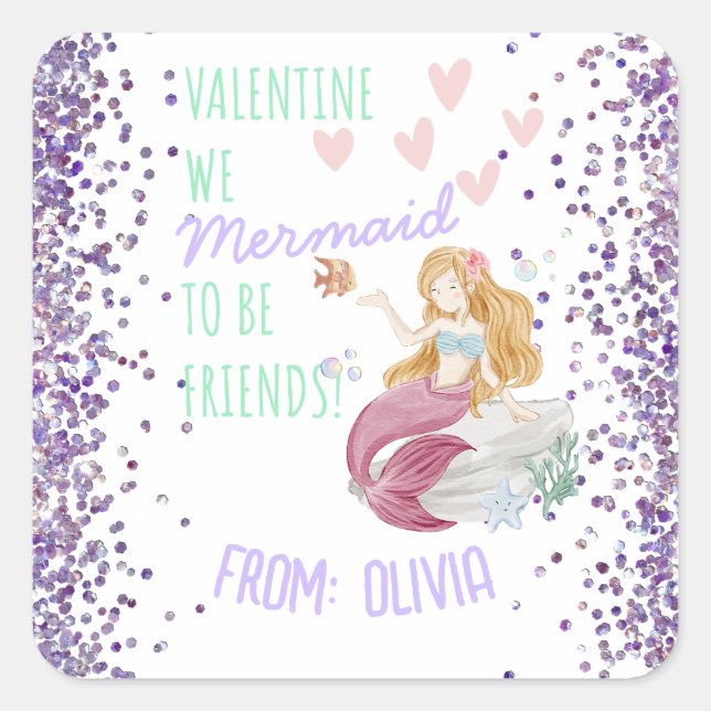 Sticker Carré Classe Valentine's Personnalisé MERMAID (Devant)