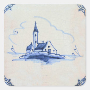 Sticker Carré Classic Antiquaire Delft Bleu Carrelage - Église