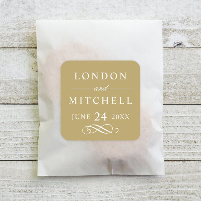 Sticker Carré Classic Elegant Antique Mariage d'or (Créateur téléchargé)