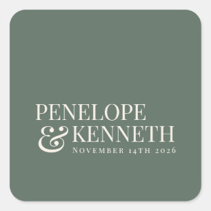 Sticker Carré Classic Elegant Dark Sage Personnalisé Noms De Mar