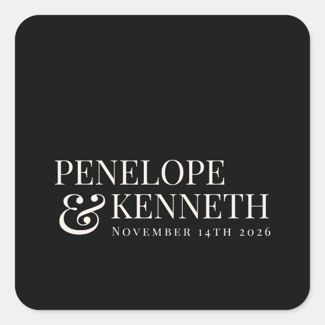 Sticker Carré Classic Elegant Noir ivoire Personnalisé Noms de M (Devant)