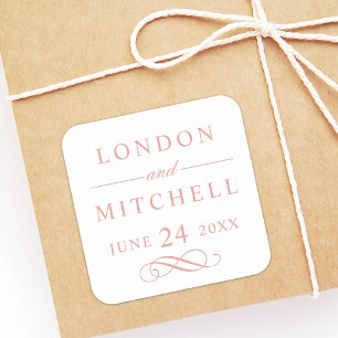 Sticker Carré Classic Elegant Rose Gold Custom Wedding Monogramm