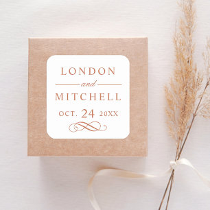 Sticker Carré Classic Elegant Terracotta Orange Mariage Monogram