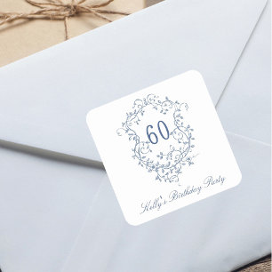 Sticker Carré Classic French Victorian Blue 60th Birthday Party