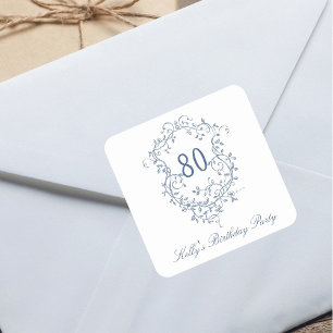 Sticker Carré Classic French Victorian Blue 80th Birthday Party