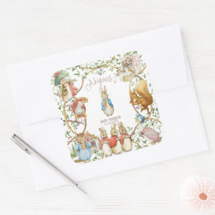 Sticker Carré Classic Pierre le Baby shower lapin