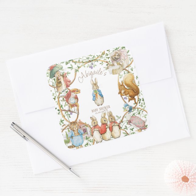 Sticker Carré Classic Pierre le Baby shower lapin (Enveloppe)