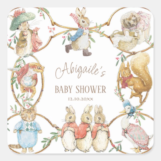 Sticker Carré Classic Pierre le lapin Baby shower d'hiver (Devant)
