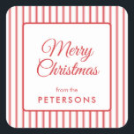 Sticker Carré classique Joyeux Noël<br><div class="desc">Sticker Carré classique rouge et blanc rayé Joyeux Noël Étiquette</div>