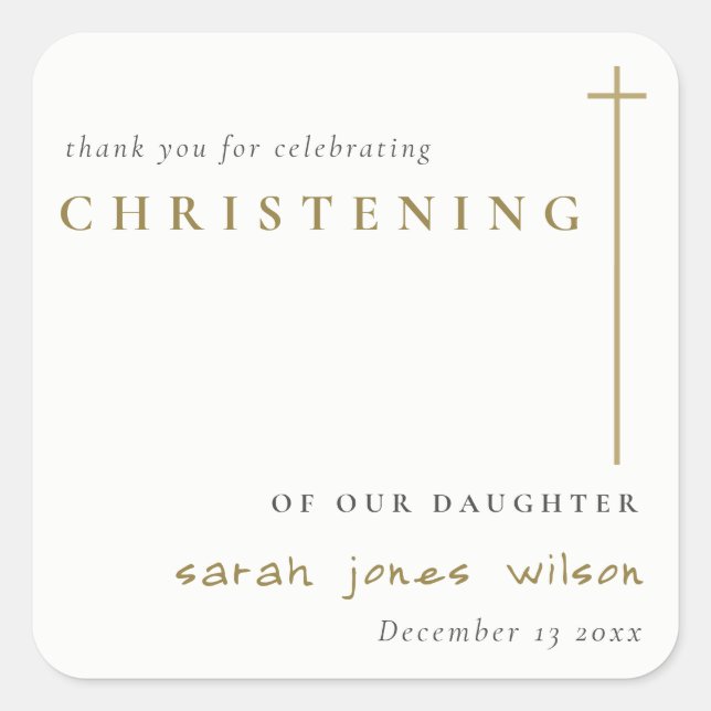 Sticker Carré Classy Elegant Minimal Gold Typographie Christenin (Devant)