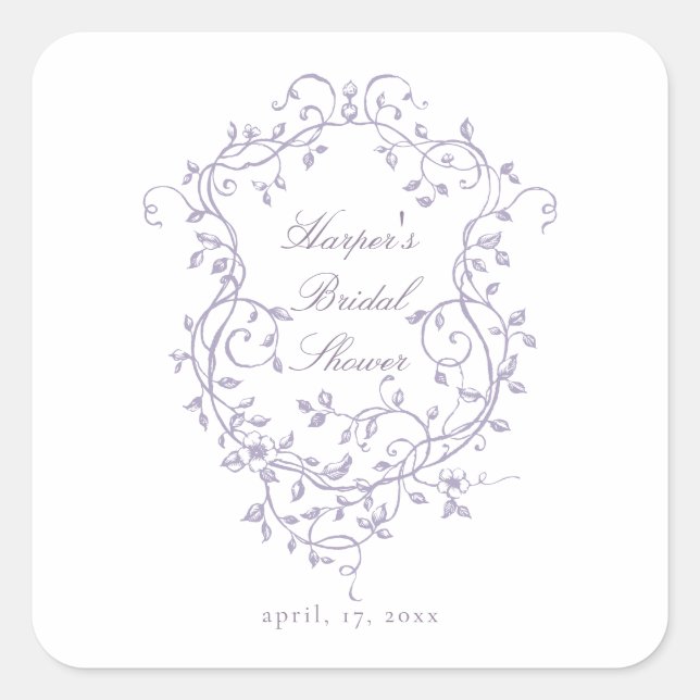 Sticker Carré Classy French Victorian Lavender Bridal Shower (Devant)