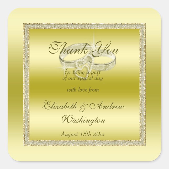 Sticker Carré Classy Gold Parties scintillant & Cercles Mariages (Devant)