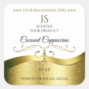 Sticker Carré Classy Wavy Gold Décor Clair Blanc Monogramme Étiq