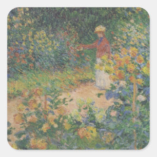 Sticker Carré Claude Monet 1895 Vintage dans le jardin