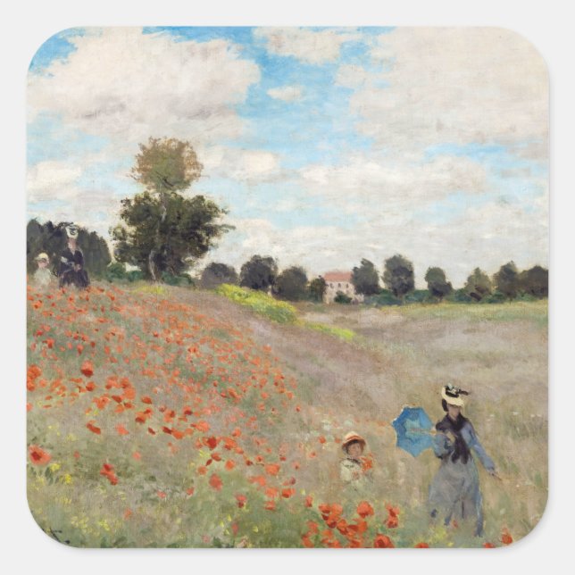 Sticker Carré Claude Monet - Champ de coquelicots (Devant)