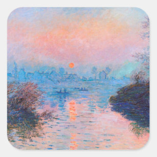Sticker Carré Claude Monet - Coucher Du Soleil Sur La Seine