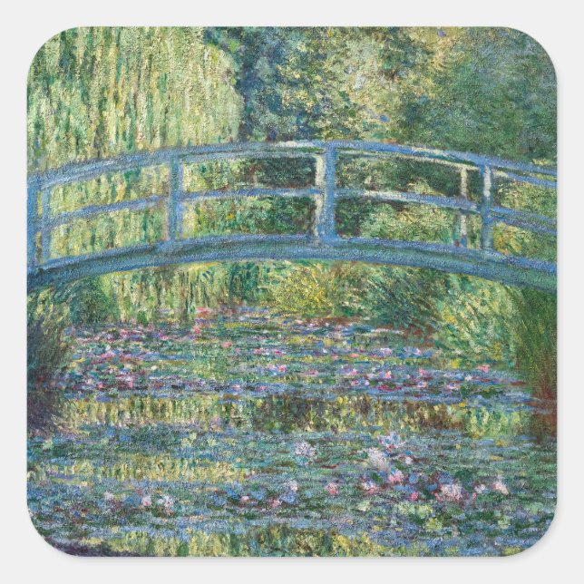 Sticker Carré Claude Monet - Eau Lily étang, Harmonie verte (Devant)