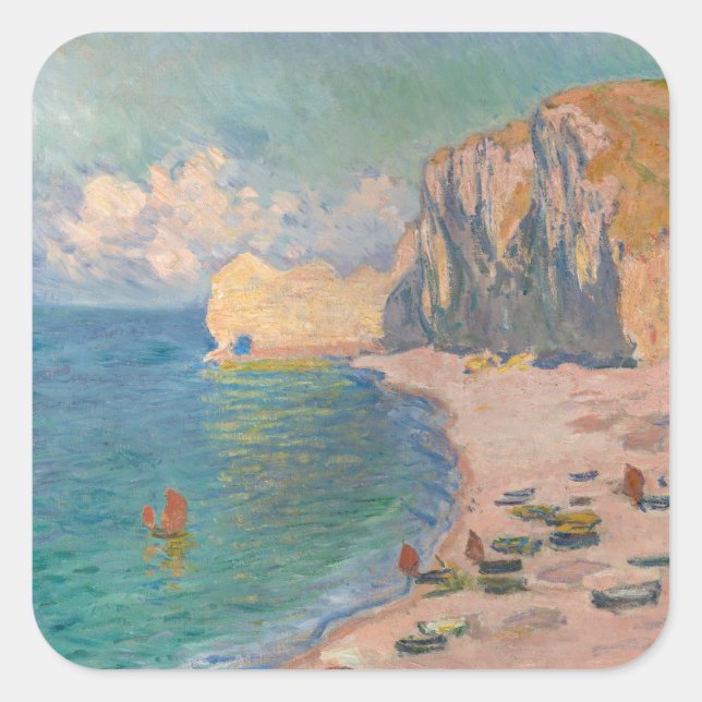 Sticker Carré Claude Monet - Etretat : Plage et Falaise d'Amont (Devant)