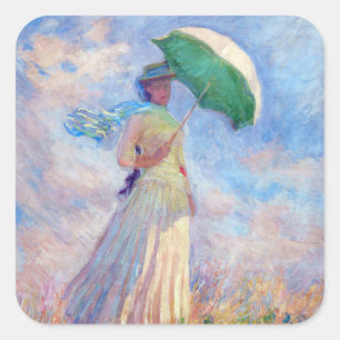 Sticker Carré Claude Monet - Femme à l'ombrelle tournée vers la 