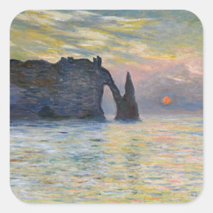 Sticker Carré Claude Monet - La Falaise, Etretat, Coucher de sol