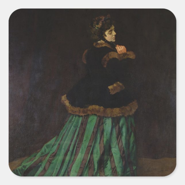 Sticker Carré Claude Monet | La Femme dans la robe verte, 1866 (Devant)