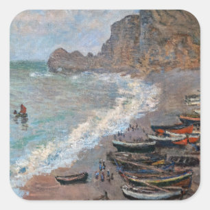 Sticker Carré Claude Monet - La plage d'Etretat