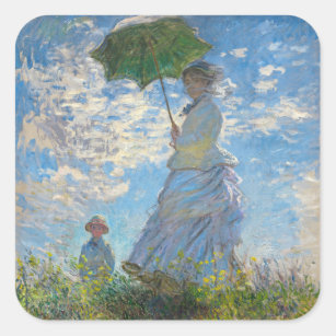 Sticker Carré Claude Monet - La Promenade, Femme avec un Parasol