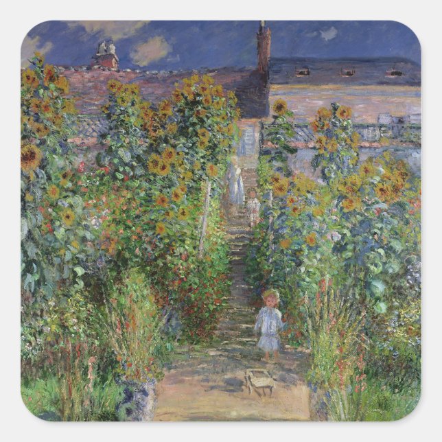 Sticker Carré Claude Monet | Le jardin de l'artiste à Vetheuil (Devant)
