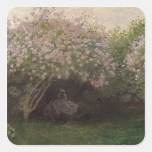 Sticker Carré Claude Monet Lilacs, Gris Météo, 1872