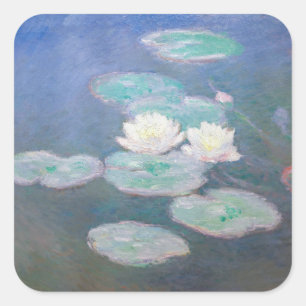 Sticker Carré Claude Monet - Lys à eau, effet du soir
