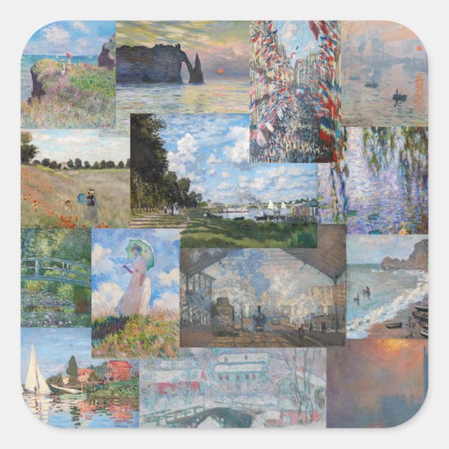 Sticker Carré Claude Monet - Patchwork de chefs-d'oeuvre (Devant)