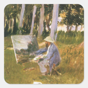 Sticker Carré Claude Monet peignant, bordure d'un bois par Sarge