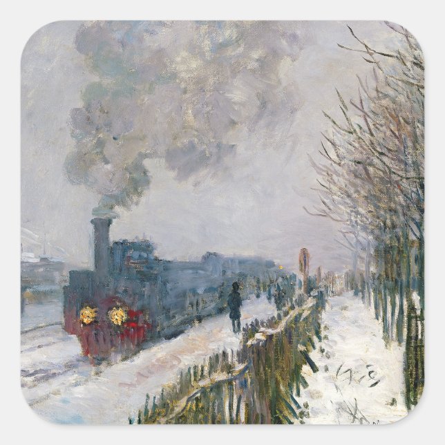 Sticker Carré Claude Monet - Train dans la neige / La Locomotive (Devant)