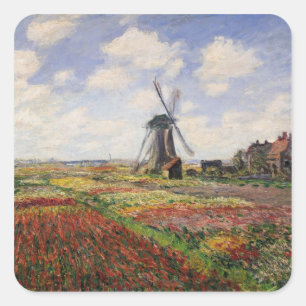 Sticker Carré Claude Monet   Tulip Fields Rijnsburg Windmill