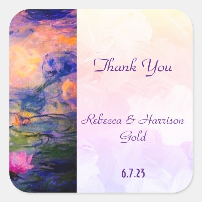 Sticker Carré Claude Monet Water lilies Wedding Thank You (Devant)