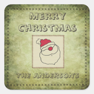 Sticker Carré Clause Santa de patchwork amusant rétro