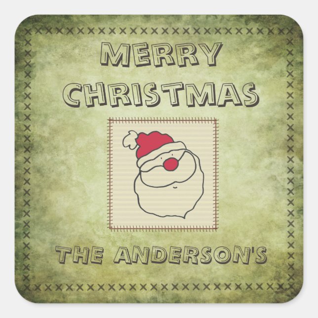 Sticker Carré Clause Santa de patchwork amusant rétro (Devant)