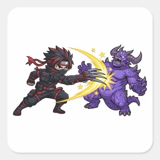 Sticker Carré Claw Strike Ninja vs Monster Chibi Anime RPG Game  (Devant)