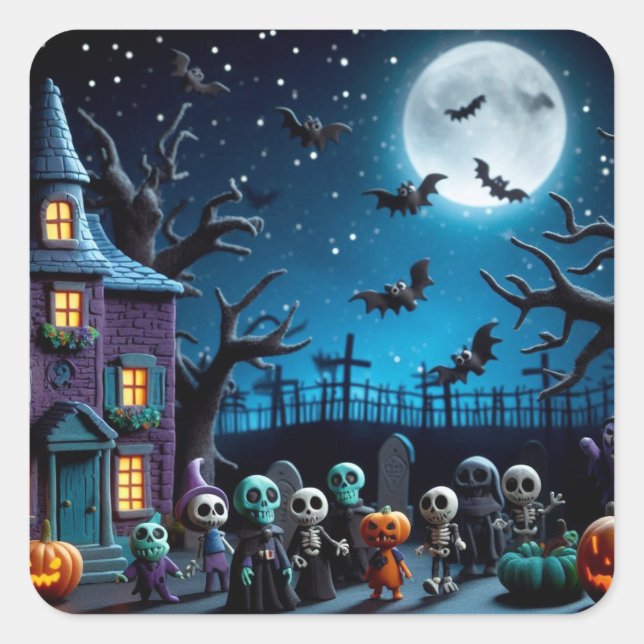 Sticker Carré Claymation artisanale Halloween les peurs (Devant)