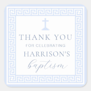 Sticker Carré Clé grecque Bleu Baptême bleu Merci