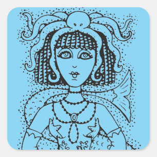 STICKER CARRÉ CLEOPATRA OCTOPUS MERMAID, IMAGINAIRE GOTH SIREN