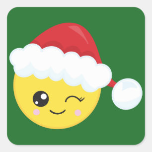 Sticker Carré Cligner de l'oeil le casquette Emoji de Père Noël